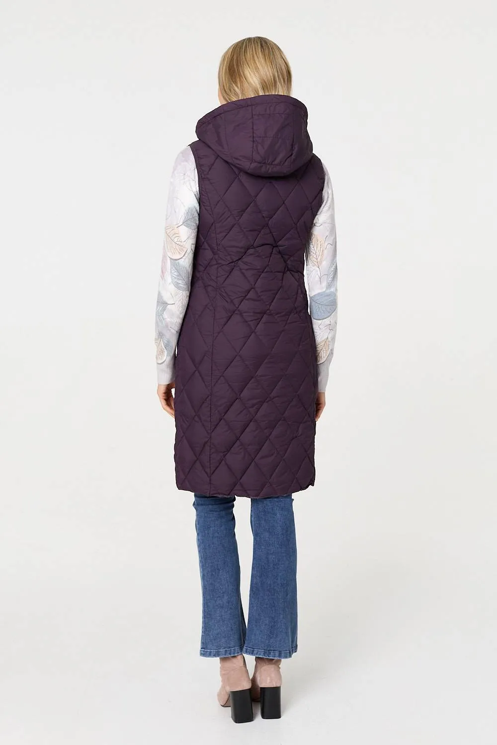 Hooded Sleeveless Longline Puffer Gilet