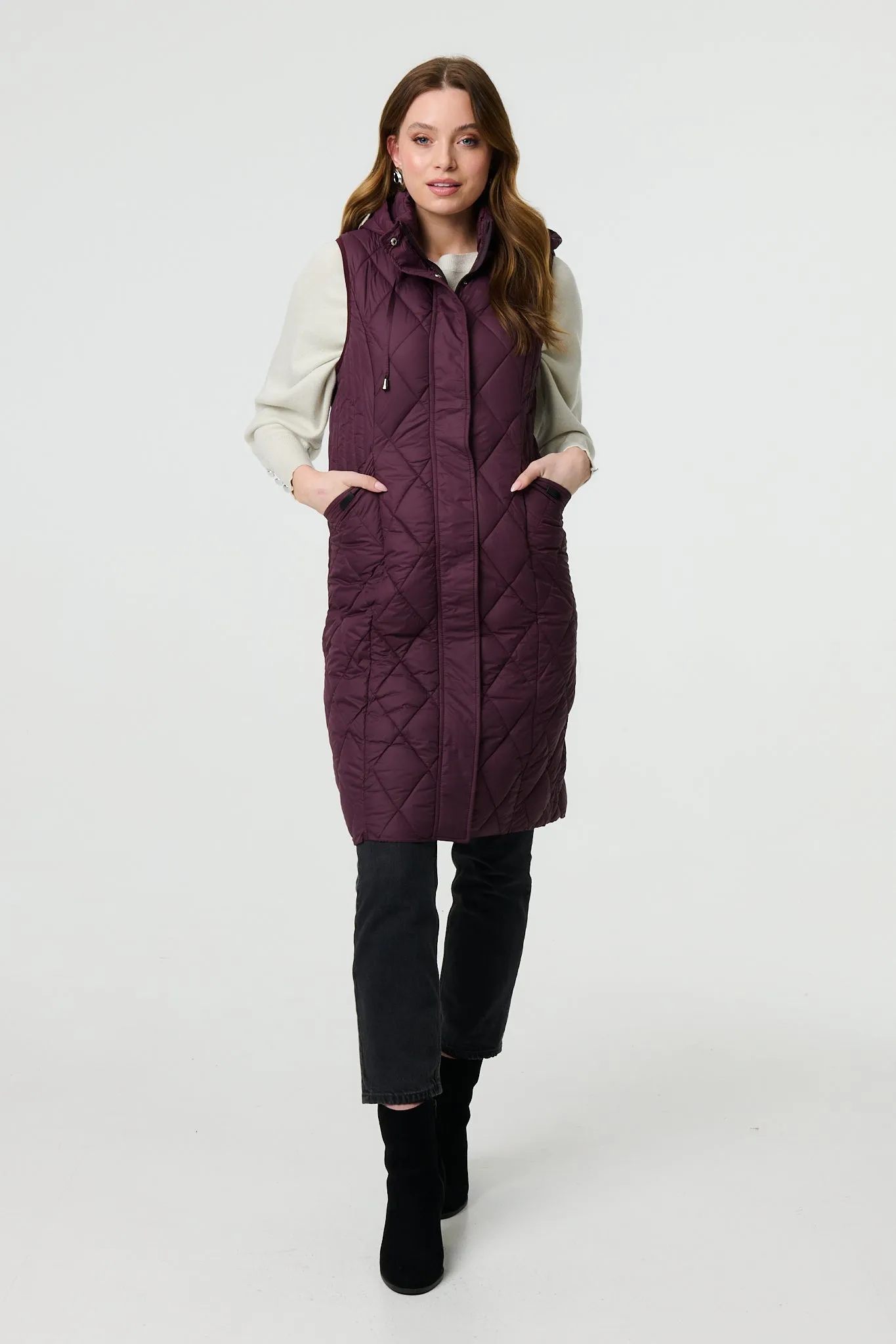 Hooded Sleeveless Longline Puffer Gilet