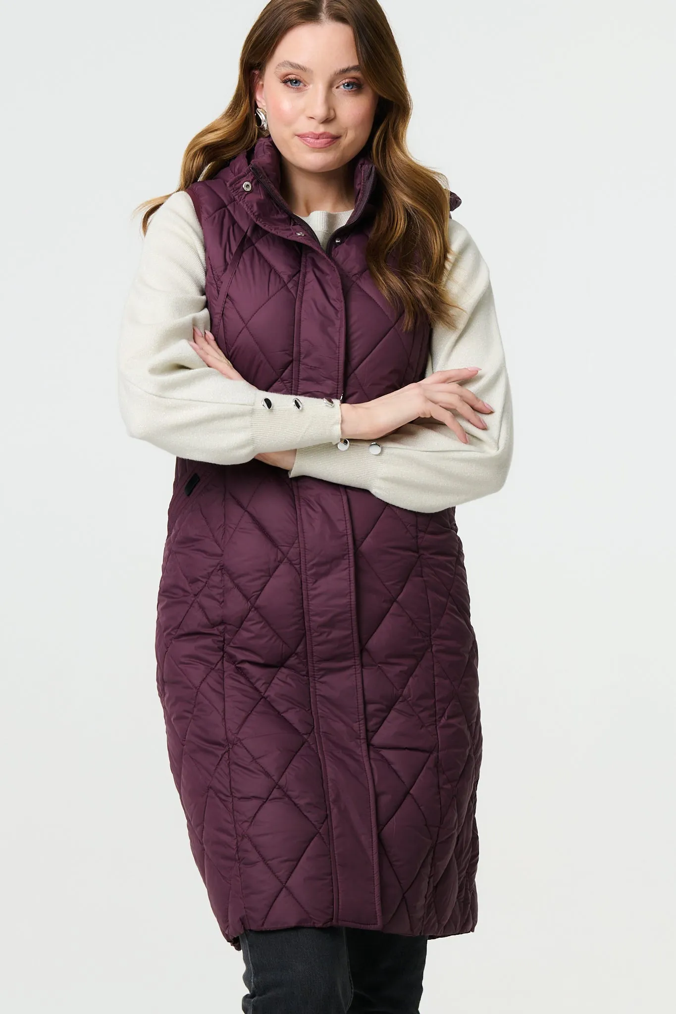 Hooded Sleeveless Longline Puffer Gilet