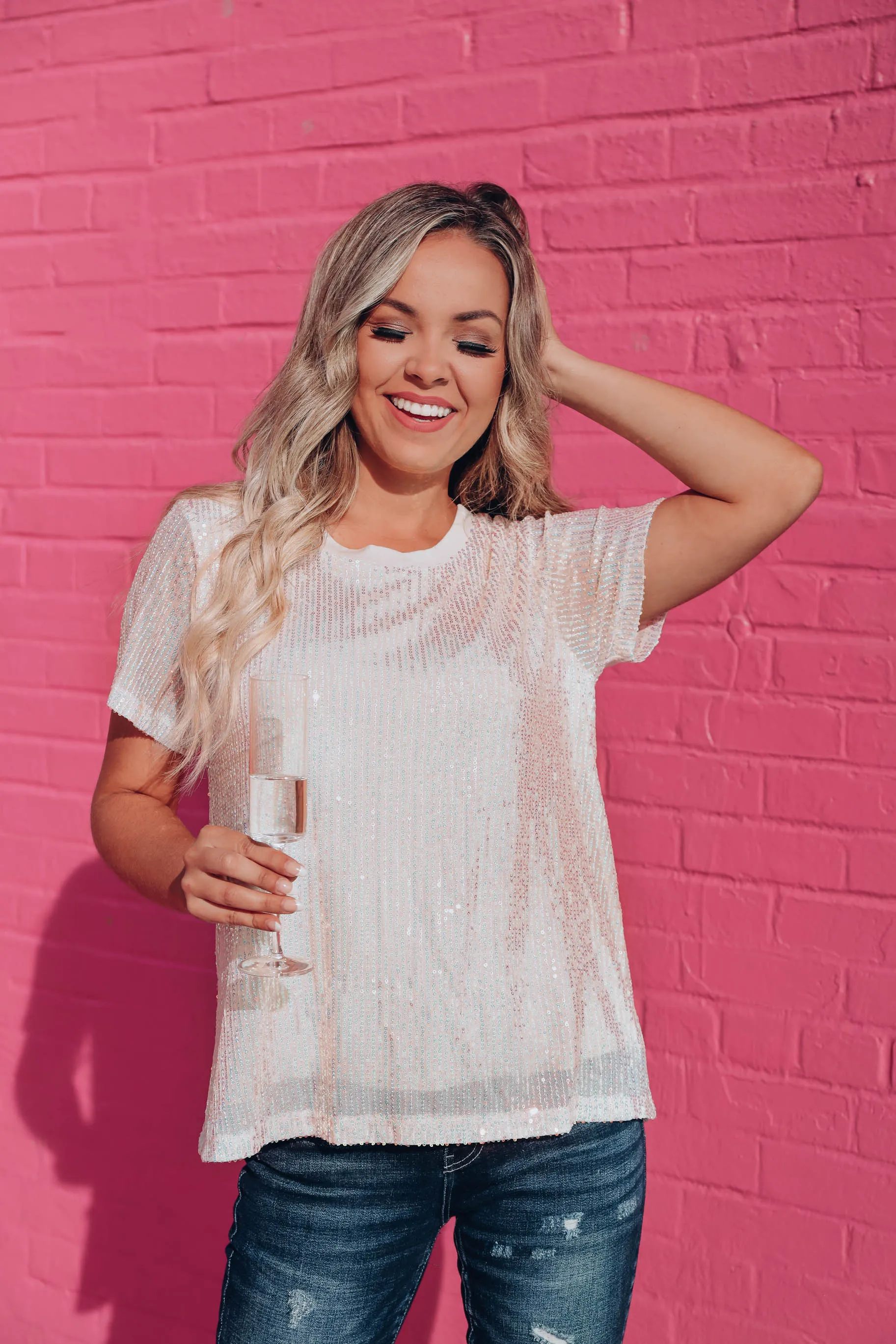 Iridescent Cream Sequin Top