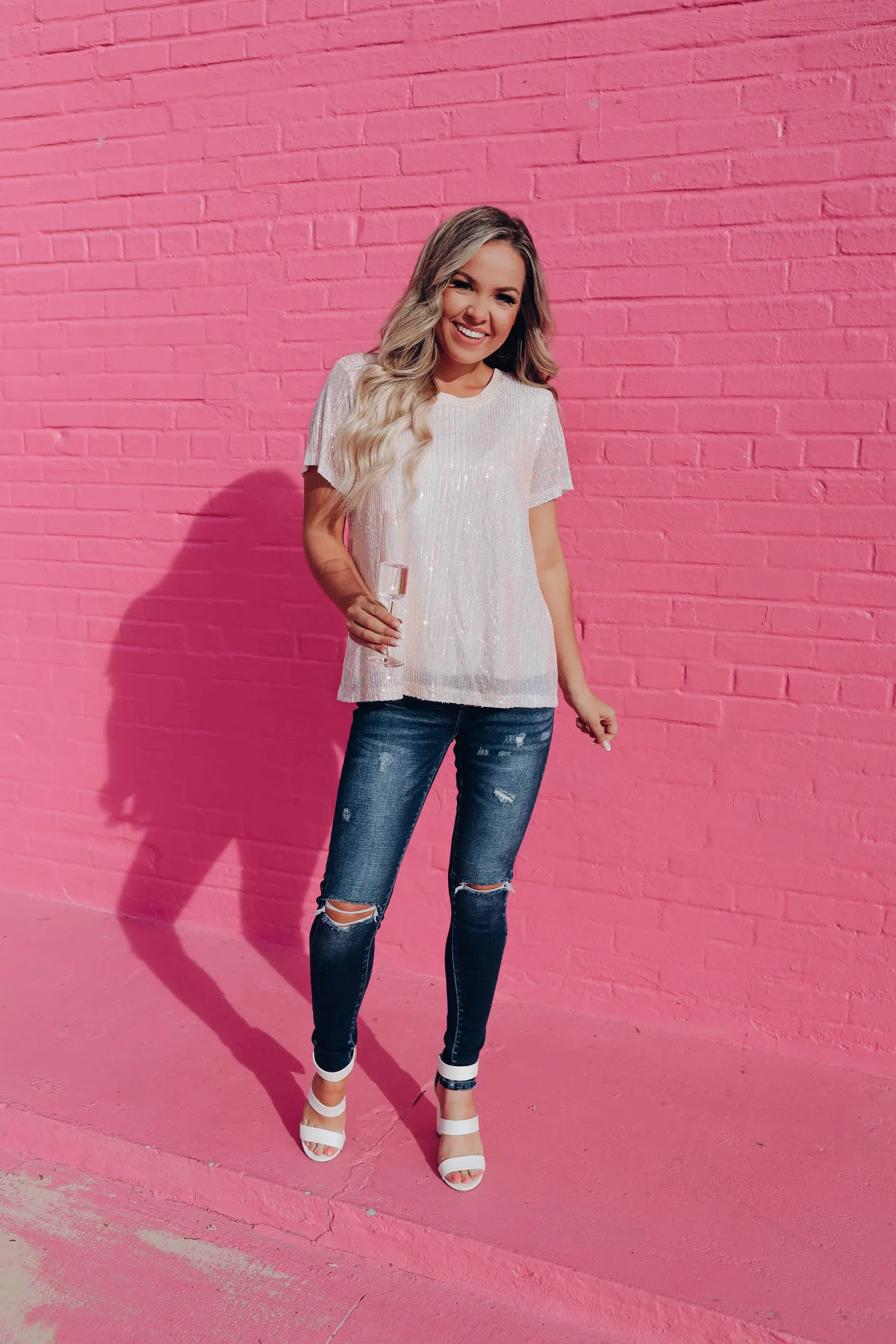 Iridescent Cream Sequin Top