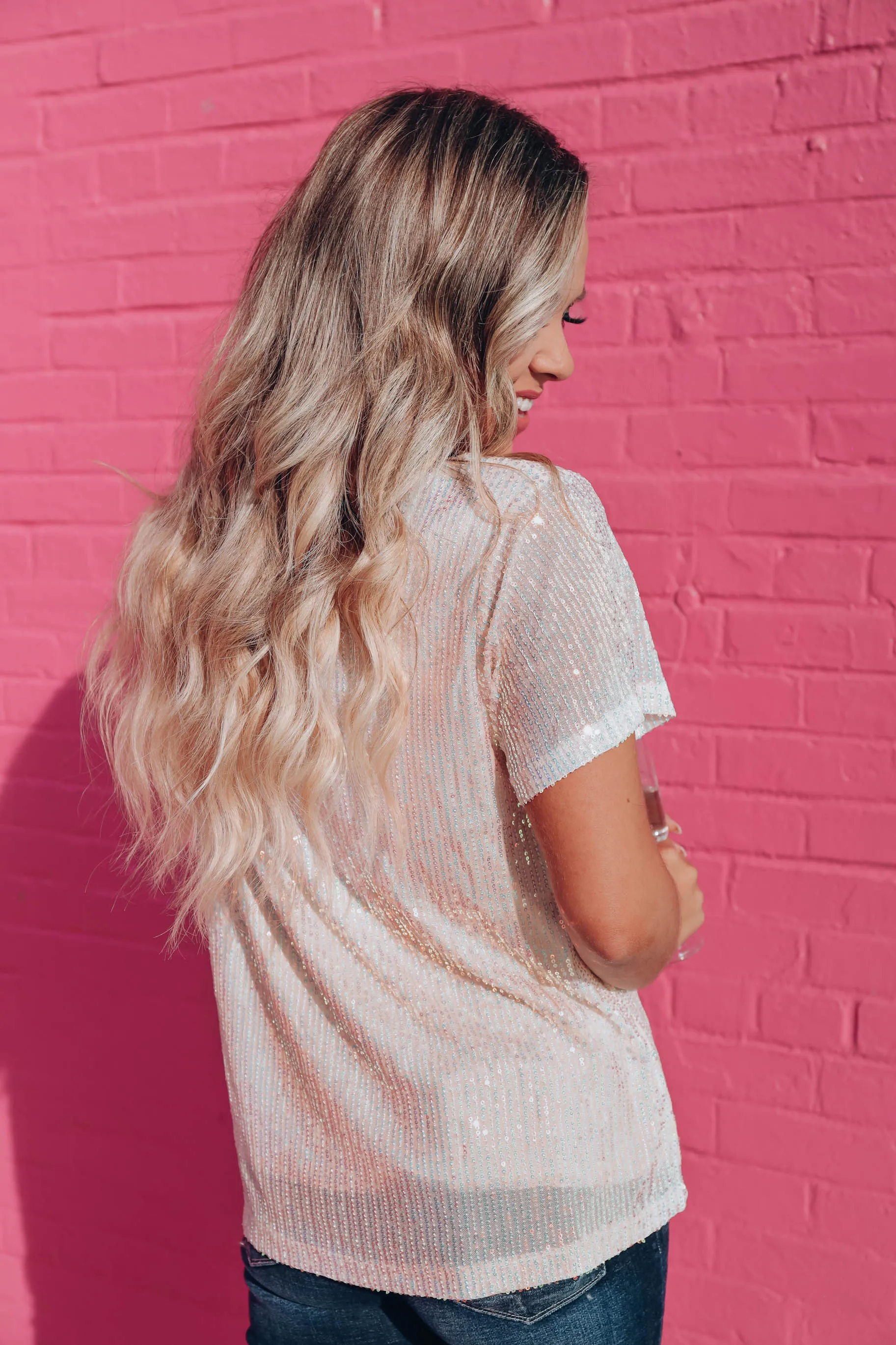 Iridescent Cream Sequin Top