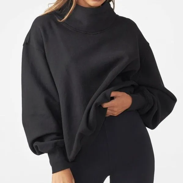 JOAH BROWN French Terry Turtleneck Sweatshirt | Black French Terry
