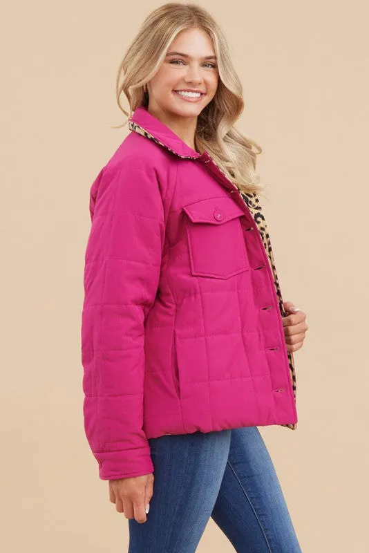 Jodifl Quilted Reversible Jacket in Magenta