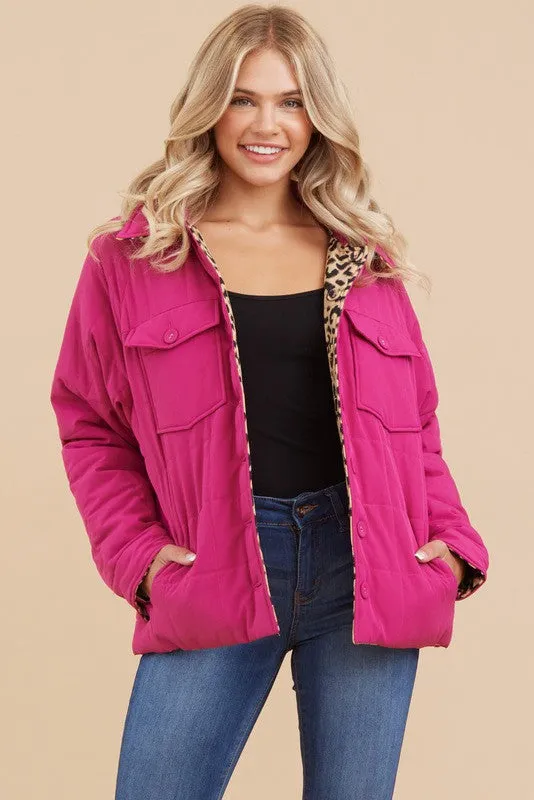 Jodifl Quilted Reversible Jacket in Magenta