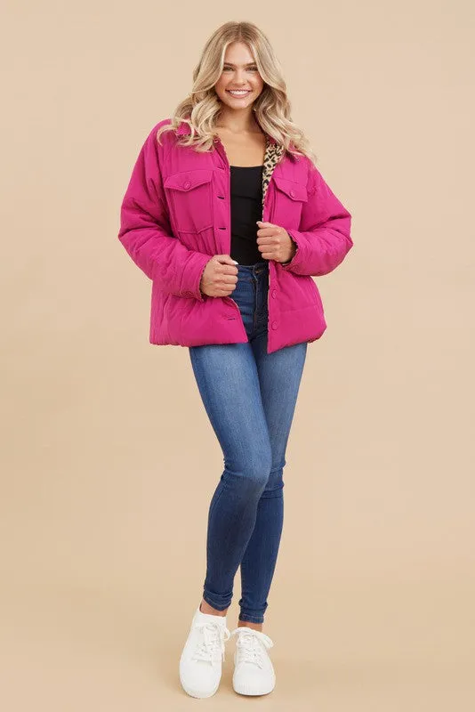 Jodifl Quilted Reversible Jacket in Magenta