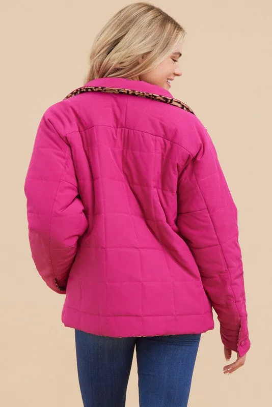 Jodifl Quilted Reversible Jacket in Magenta