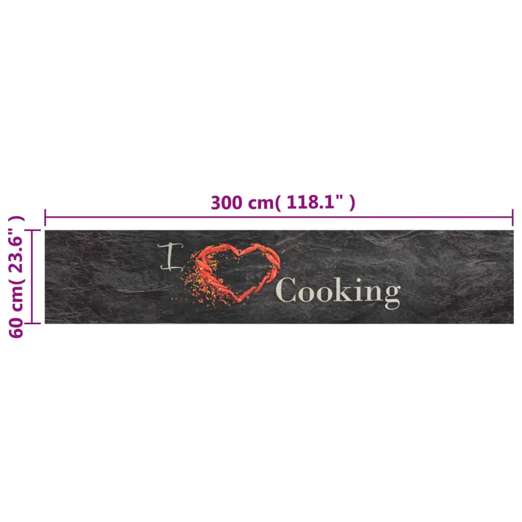 Kitchen Rug Washable Cooking Black 60x300 cm Velvet