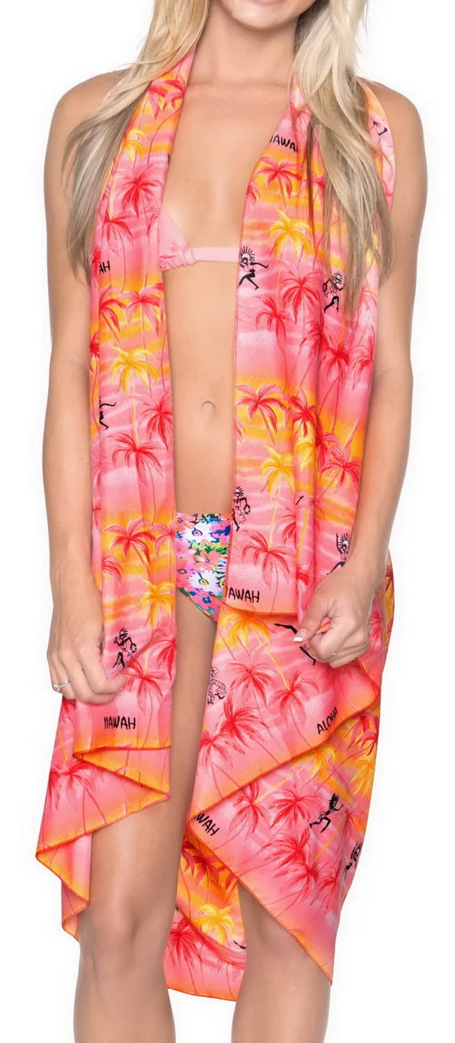 LA LEELA Women Beach Sarong Cover Up Pareo Swimsuit Wrap Skirt One Size Red_I807
