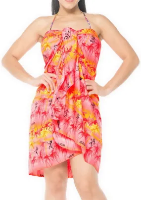 LA LEELA Women Beach Sarong Cover Up Pareo Swimsuit Wrap Skirt One Size Red_I807