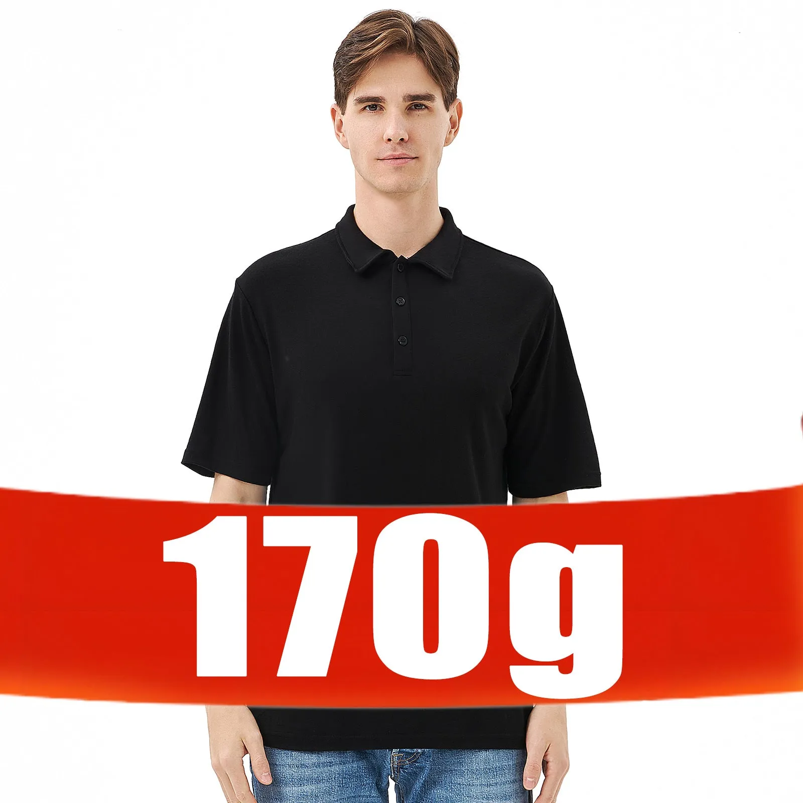 Men's Merino 170g Short Sleeve Polo Black