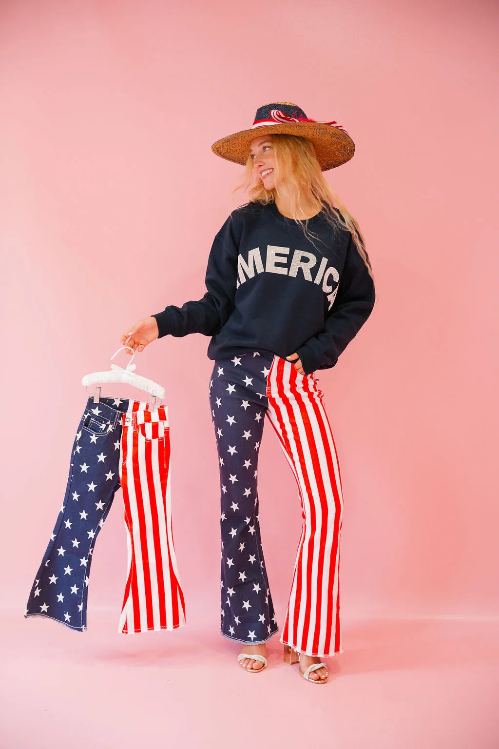 MINI KIDS AMERICAN FLAG FLARE PANTS