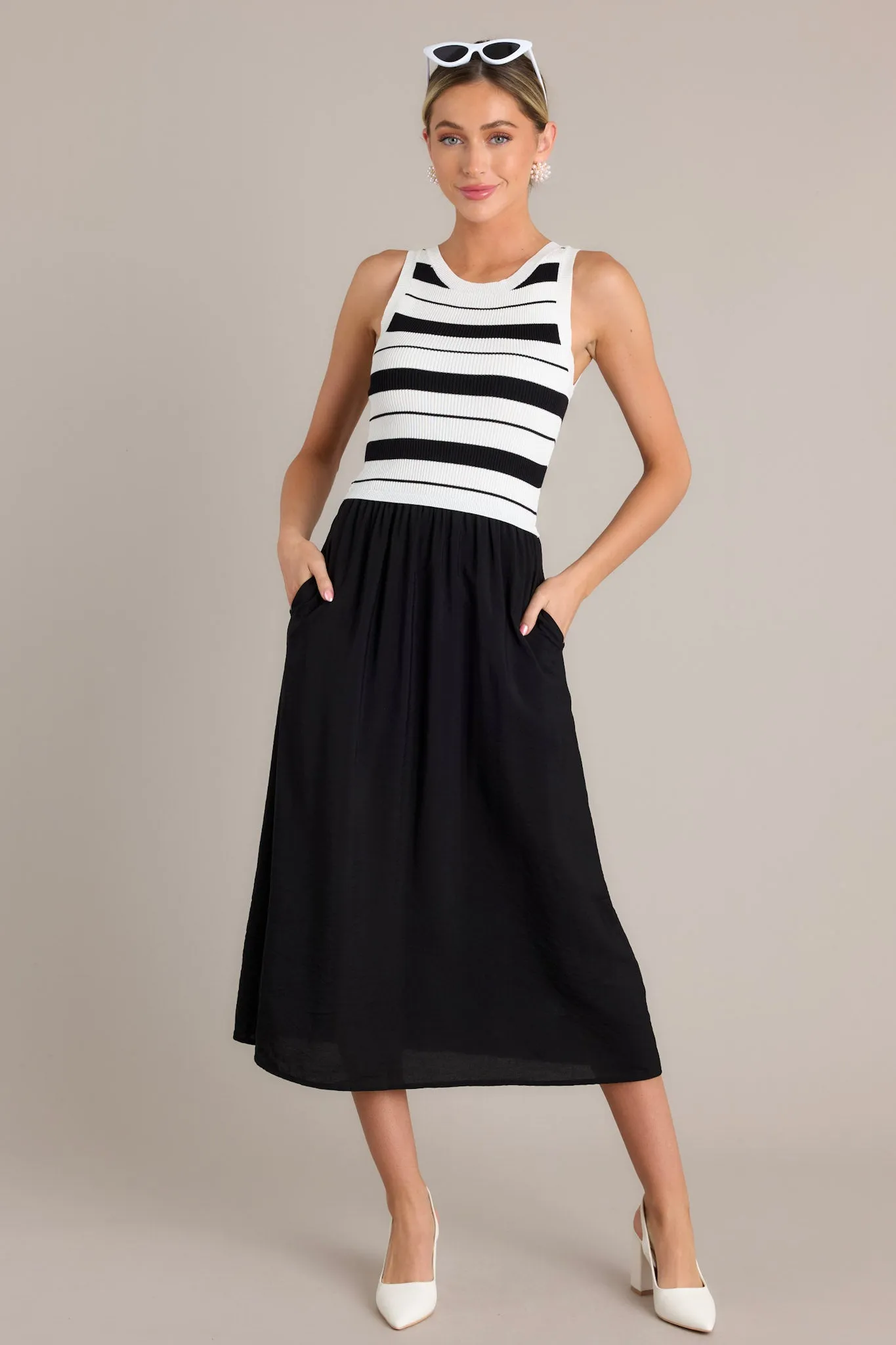 Monochrome Moments Black Stripe Midi Dress