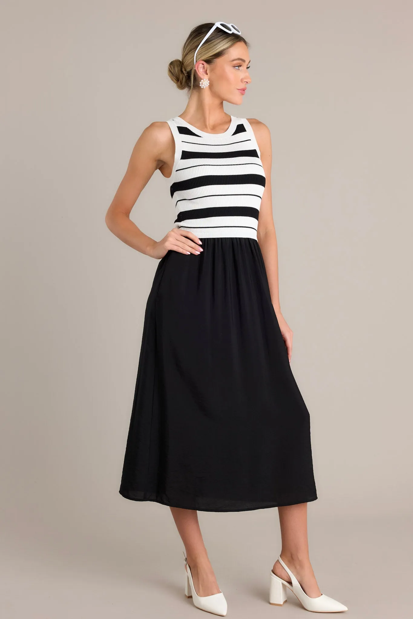 Monochrome Moments Black Stripe Midi Dress