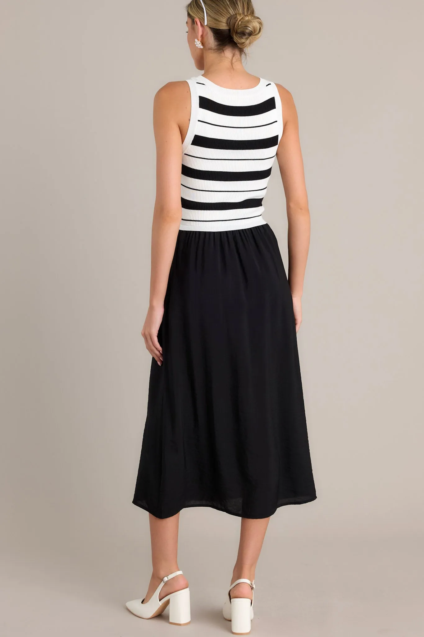 Monochrome Moments Black Stripe Midi Dress