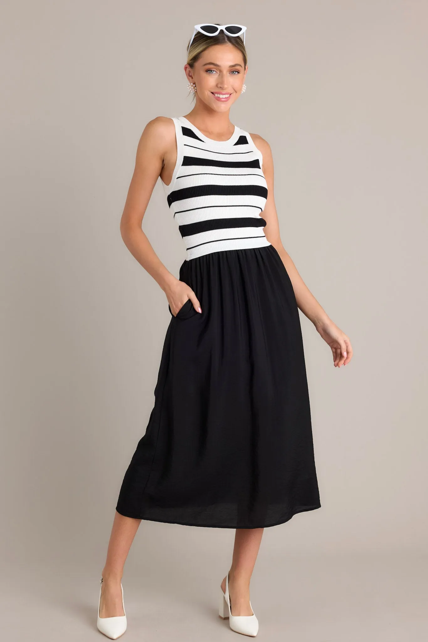 Monochrome Moments Black Stripe Midi Dress