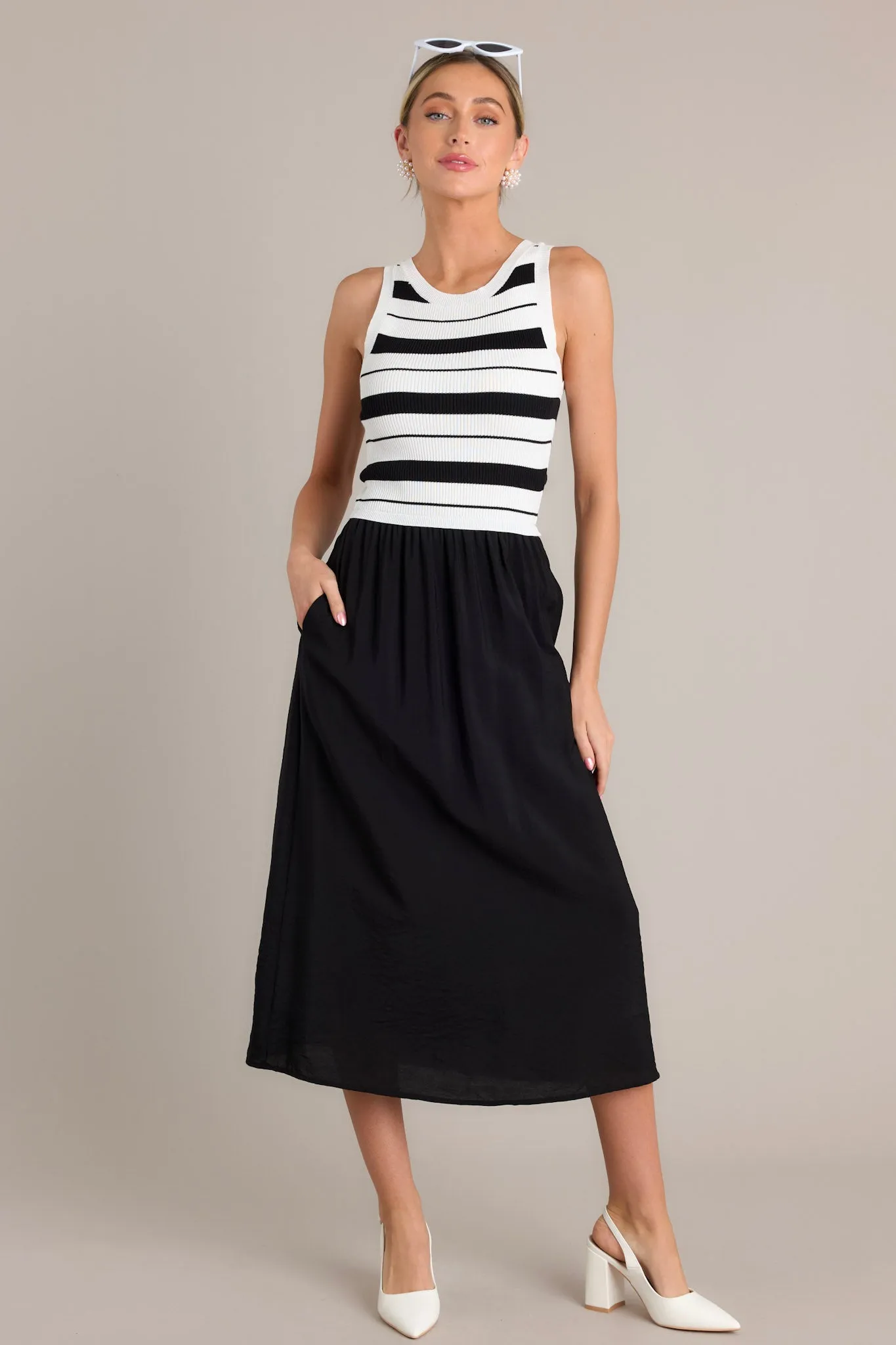 Monochrome Moments Black Stripe Midi Dress