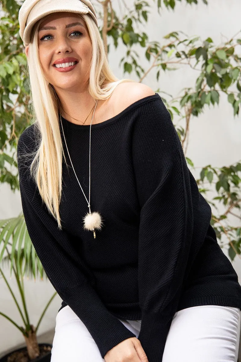NicholesGifts Plus Size Women Round Neck Long Sleeve Solid Sweater