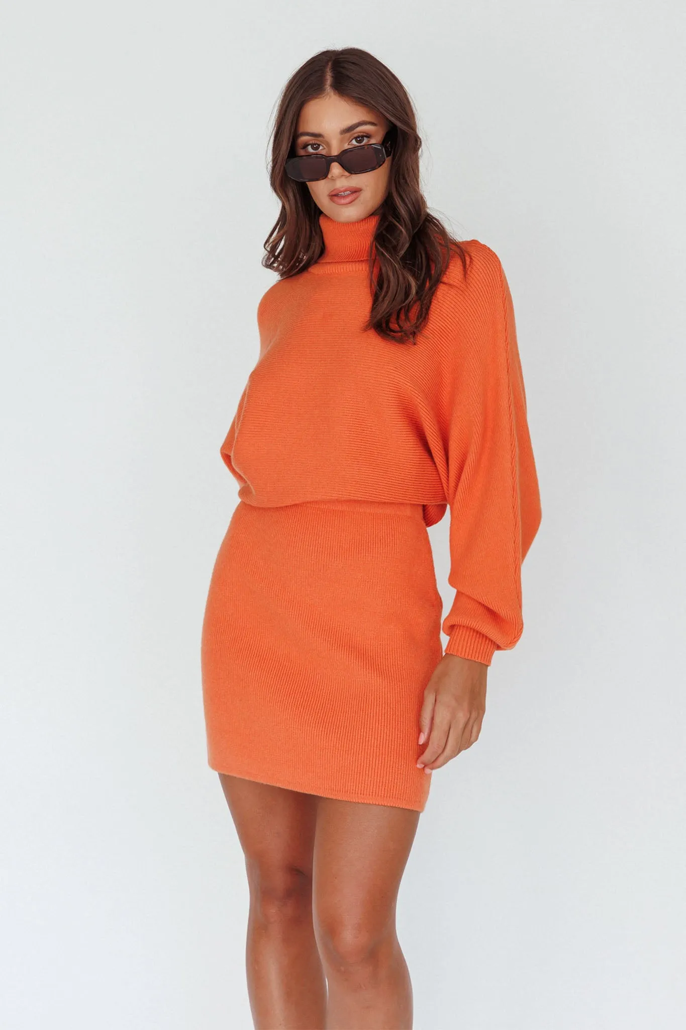 North Star High Neck Sweater Mini Dress Orange