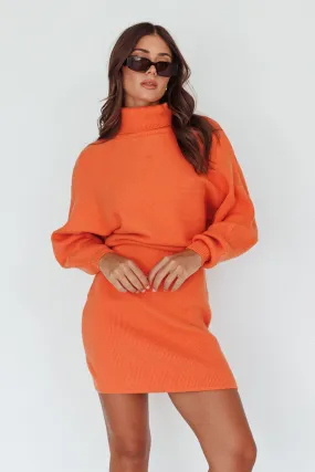 North Star High Neck Sweater Mini Dress Orange