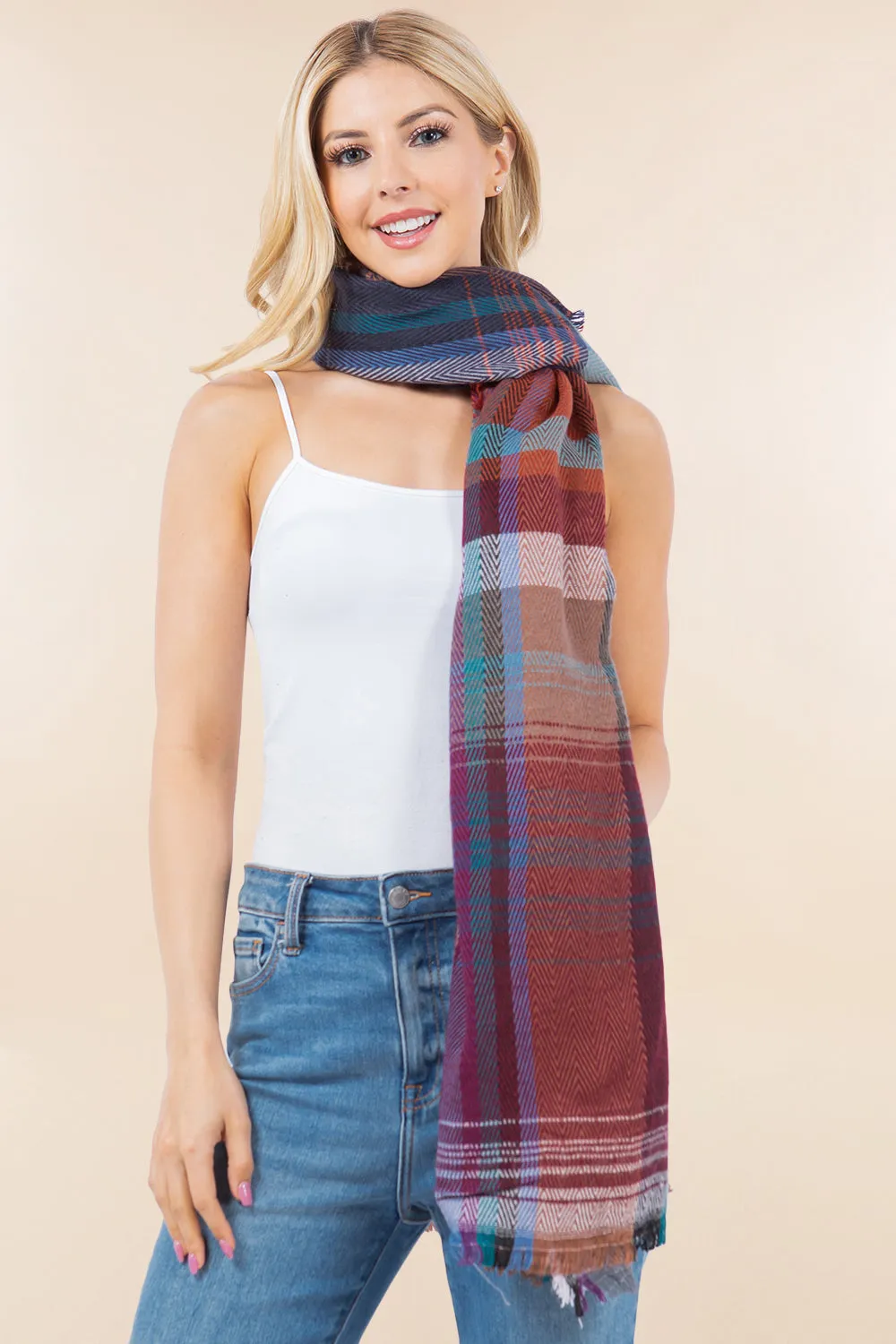 OA-98B1 plaid design shawl