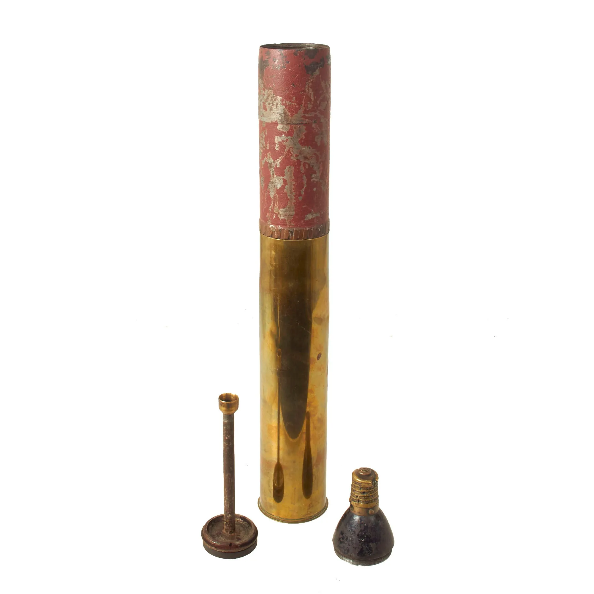 Original French WWI Canon de 75 modèle 1897 INERT 75mm Shrapnel Round With Original Paint - 75mm Field Gun