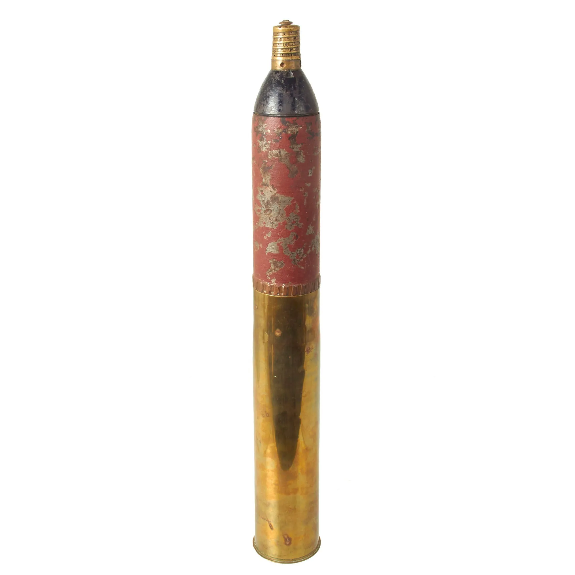 Original French WWI Canon de 75 modèle 1897 INERT 75mm Shrapnel Round With Original Paint - 75mm Field Gun