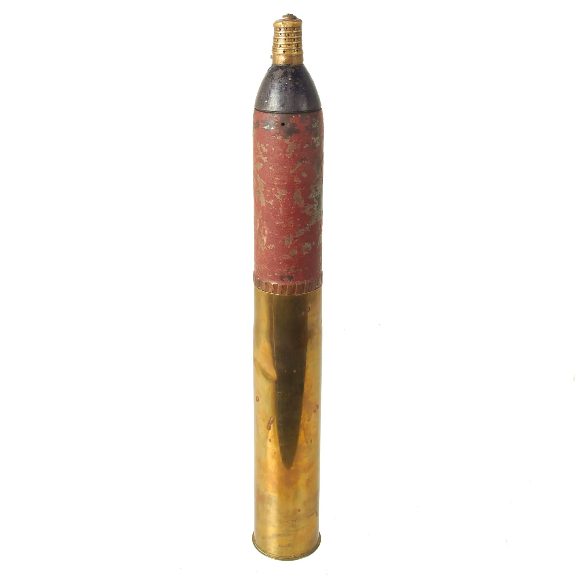 Original French WWI Canon de 75 modèle 1897 INERT 75mm Shrapnel Round With Original Paint - 75mm Field Gun