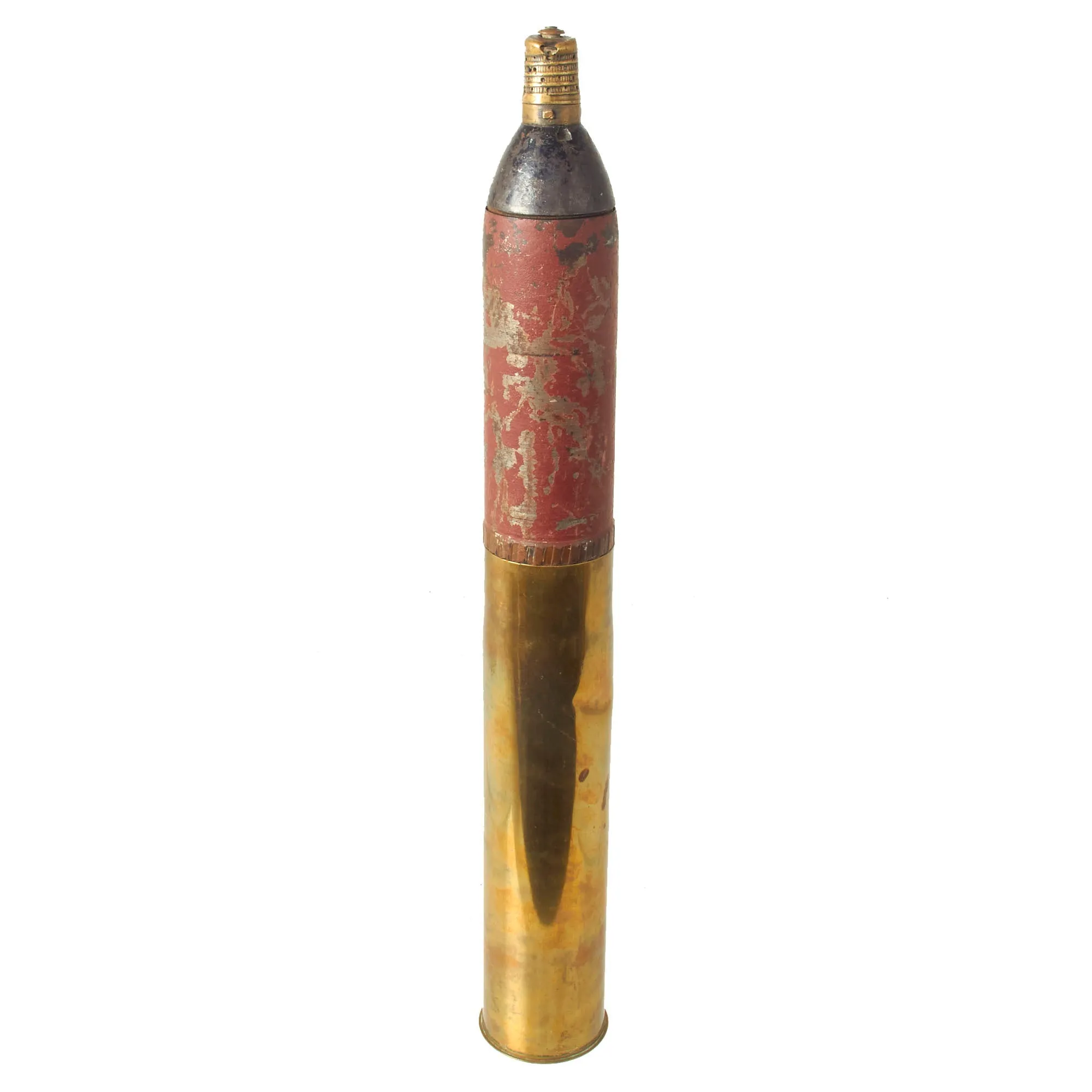 Original French WWI Canon de 75 modèle 1897 INERT 75mm Shrapnel Round With Original Paint - 75mm Field Gun