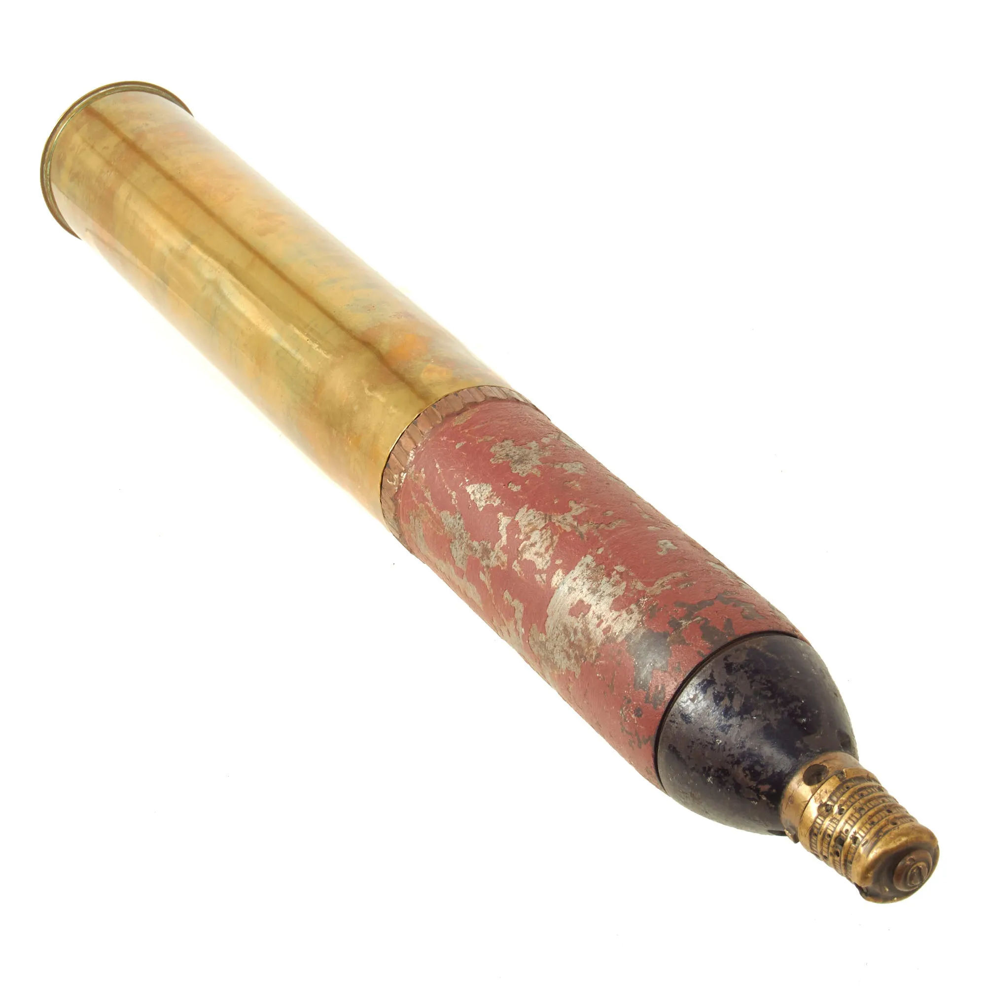 Original French WWI Canon de 75 modèle 1897 INERT 75mm Shrapnel Round With Original Paint - 75mm Field Gun