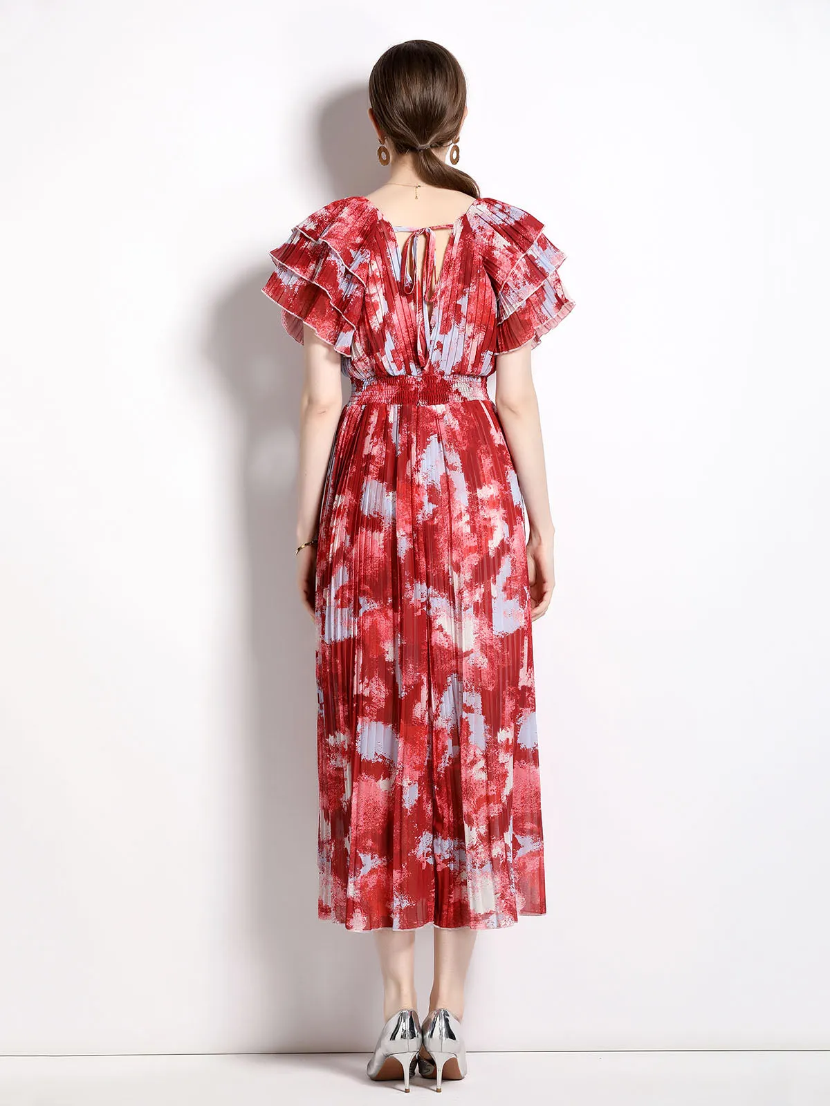 Petal Short Sleeves V Neck High Waist Skirt Beach Boho Dress
