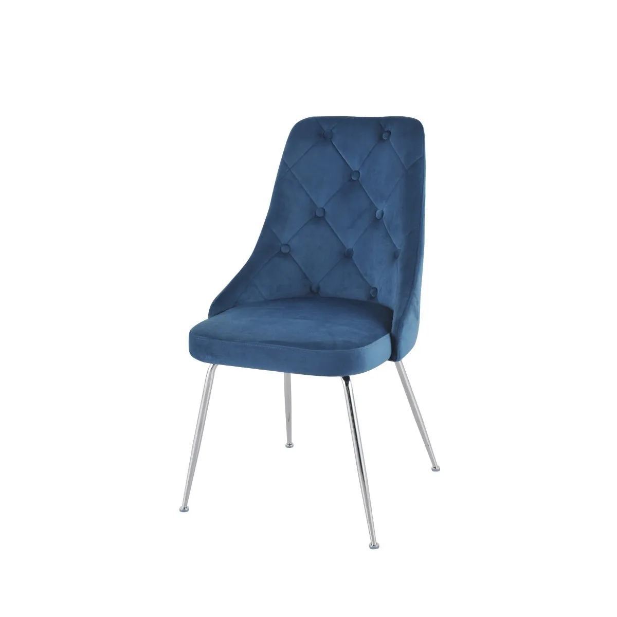 Plumeria Blue Velvet Chair with Chrome Legs - Set of 2
