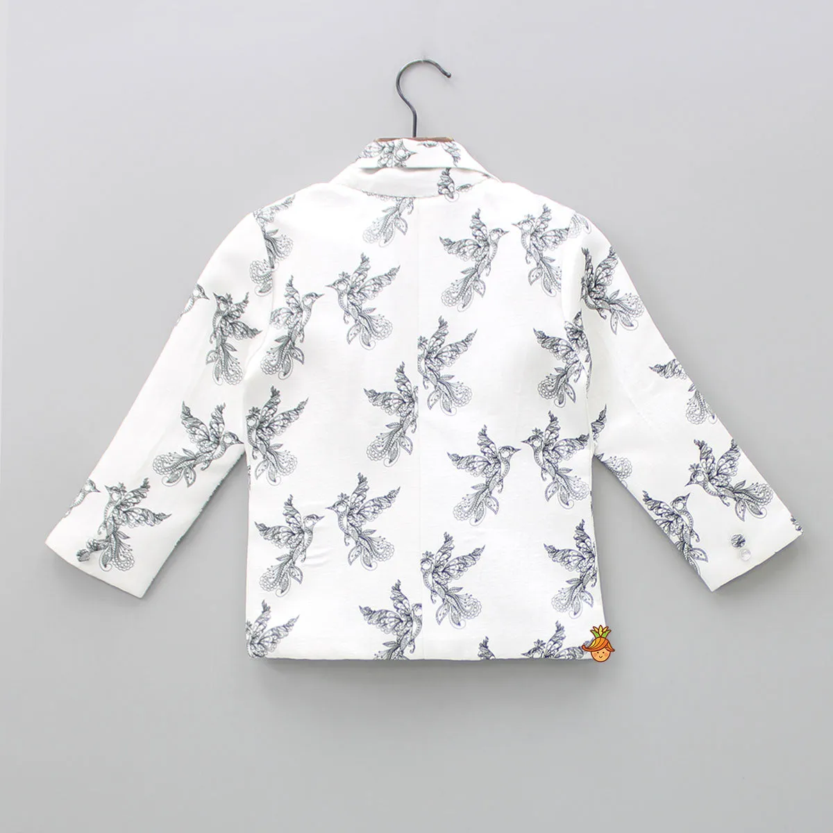 Pre Order: Dual Pocket Detail White And Black Bird Printed Blazer