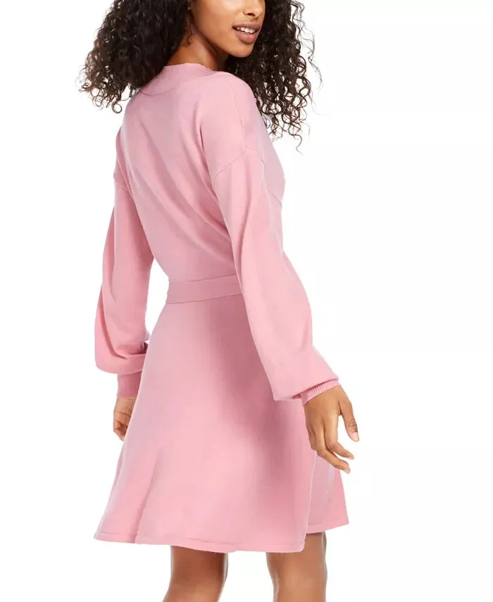 Sequin Hearts Juniors' Tie-Waist Sweater Dress Pink Size Medium