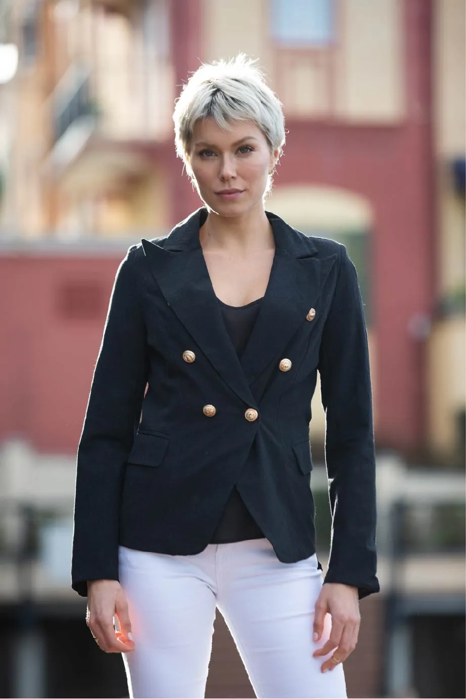 Seralo Gold Button Black Blazer