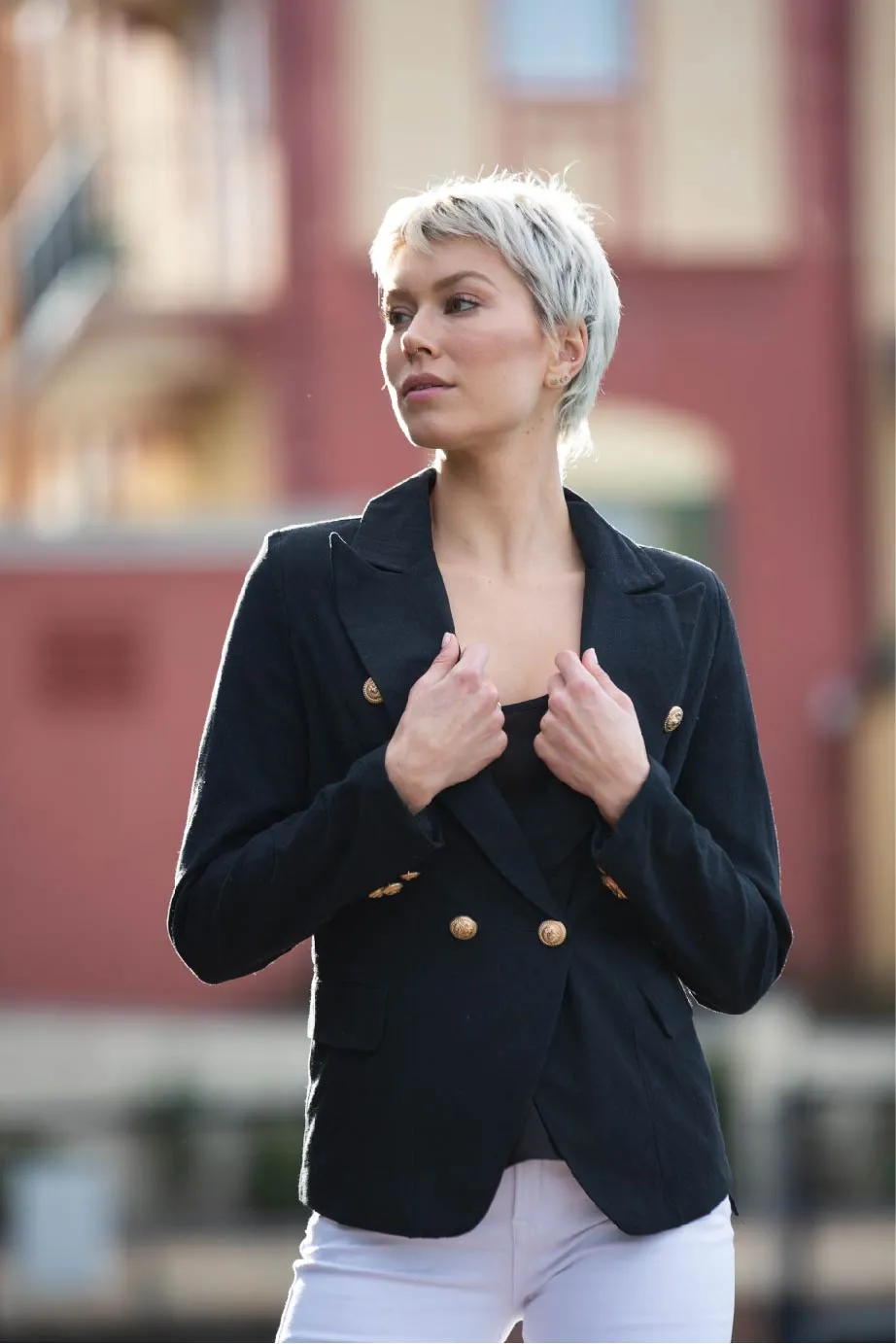 Seralo Gold Button Black Blazer