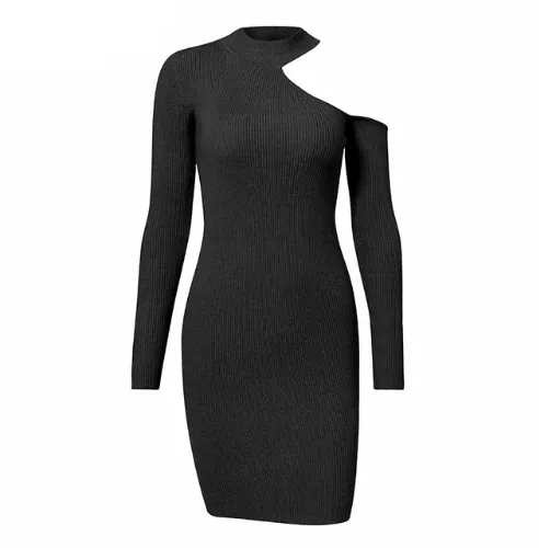Sexy Elegant One Cold Shoulder Sweater Dress