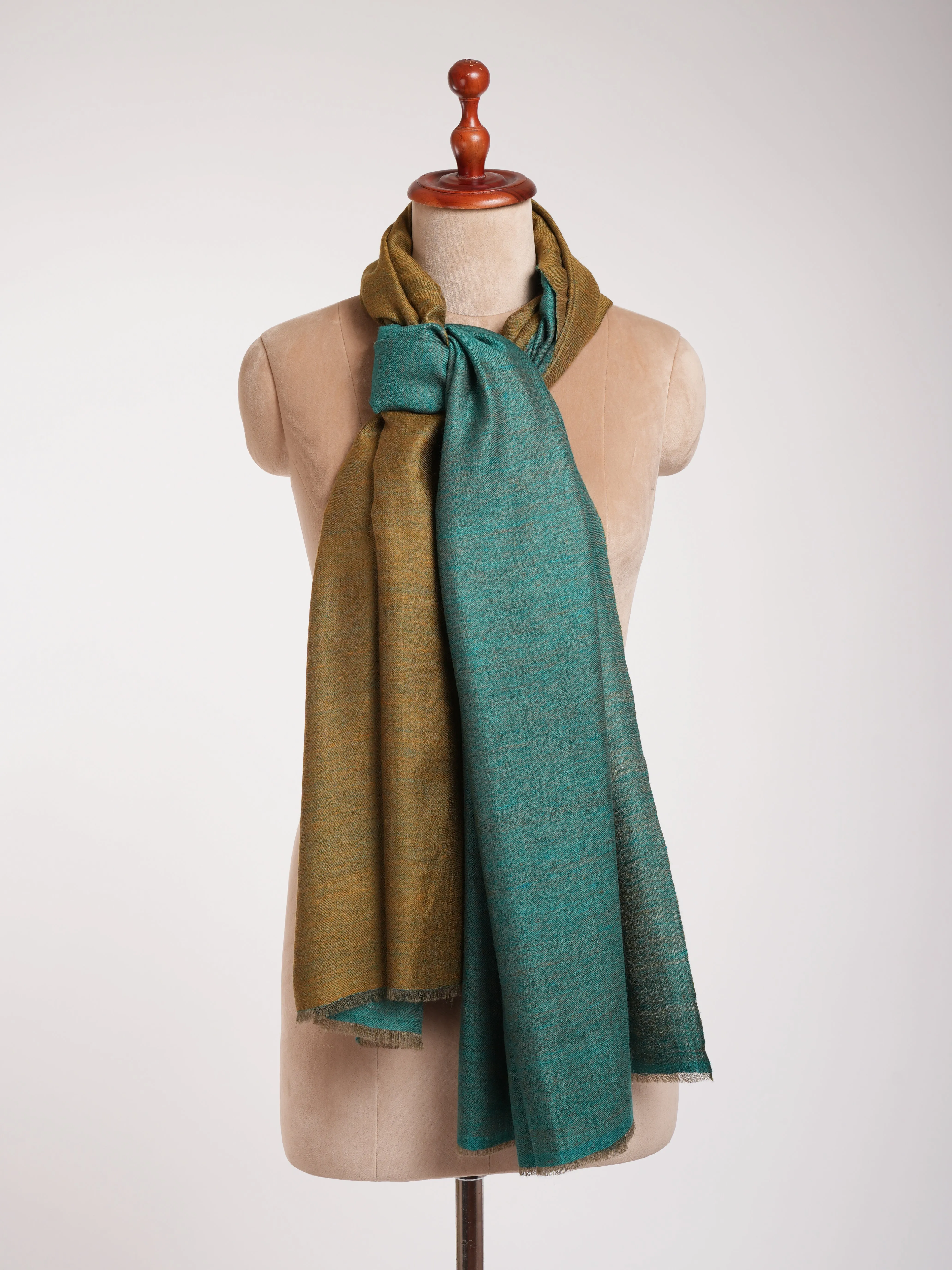 Shaded Spruce and Mustard Dorukha Cashmere Pashmina Shawl
