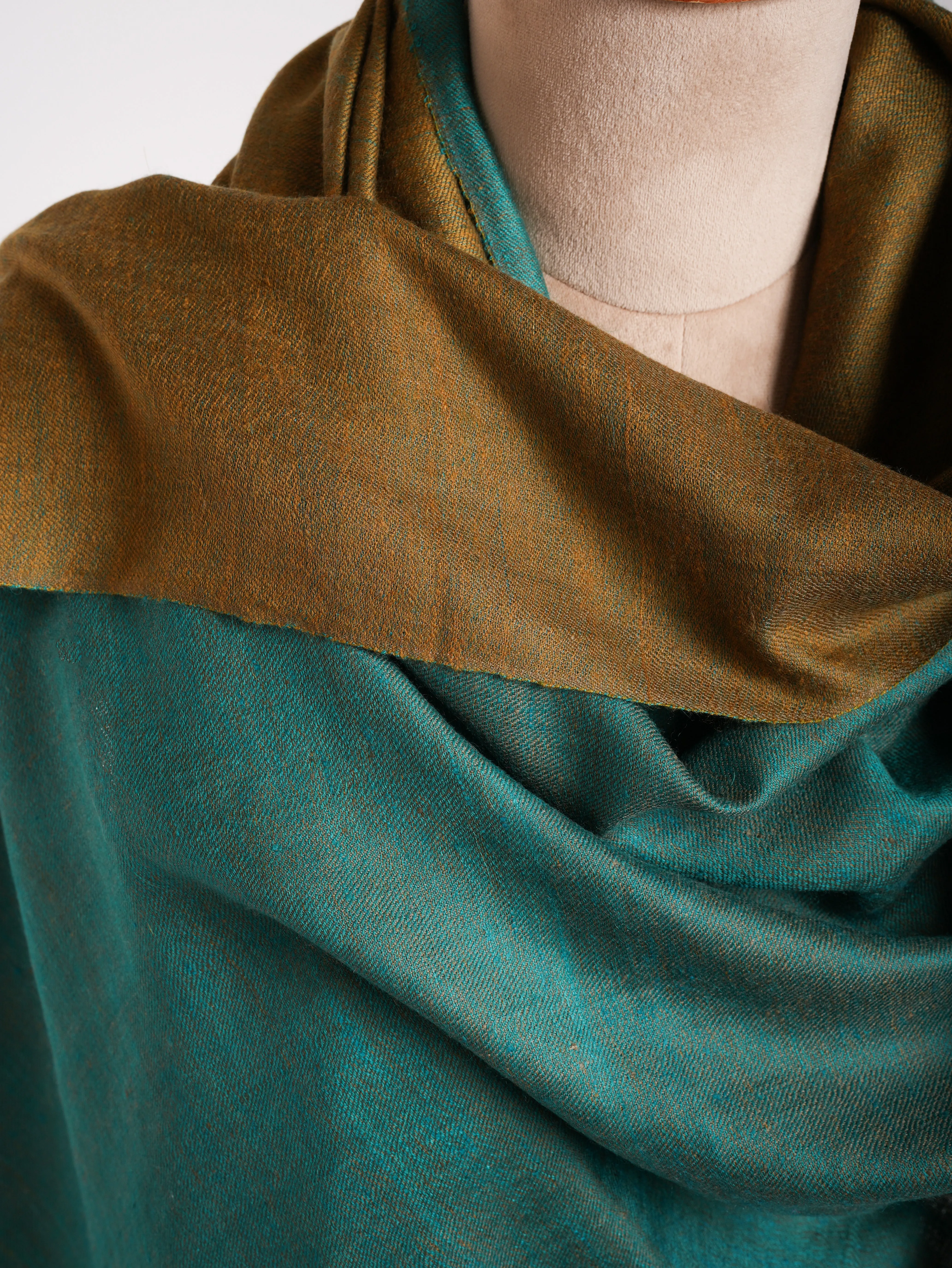 Shaded Spruce and Mustard Dorukha Cashmere Pashmina Shawl