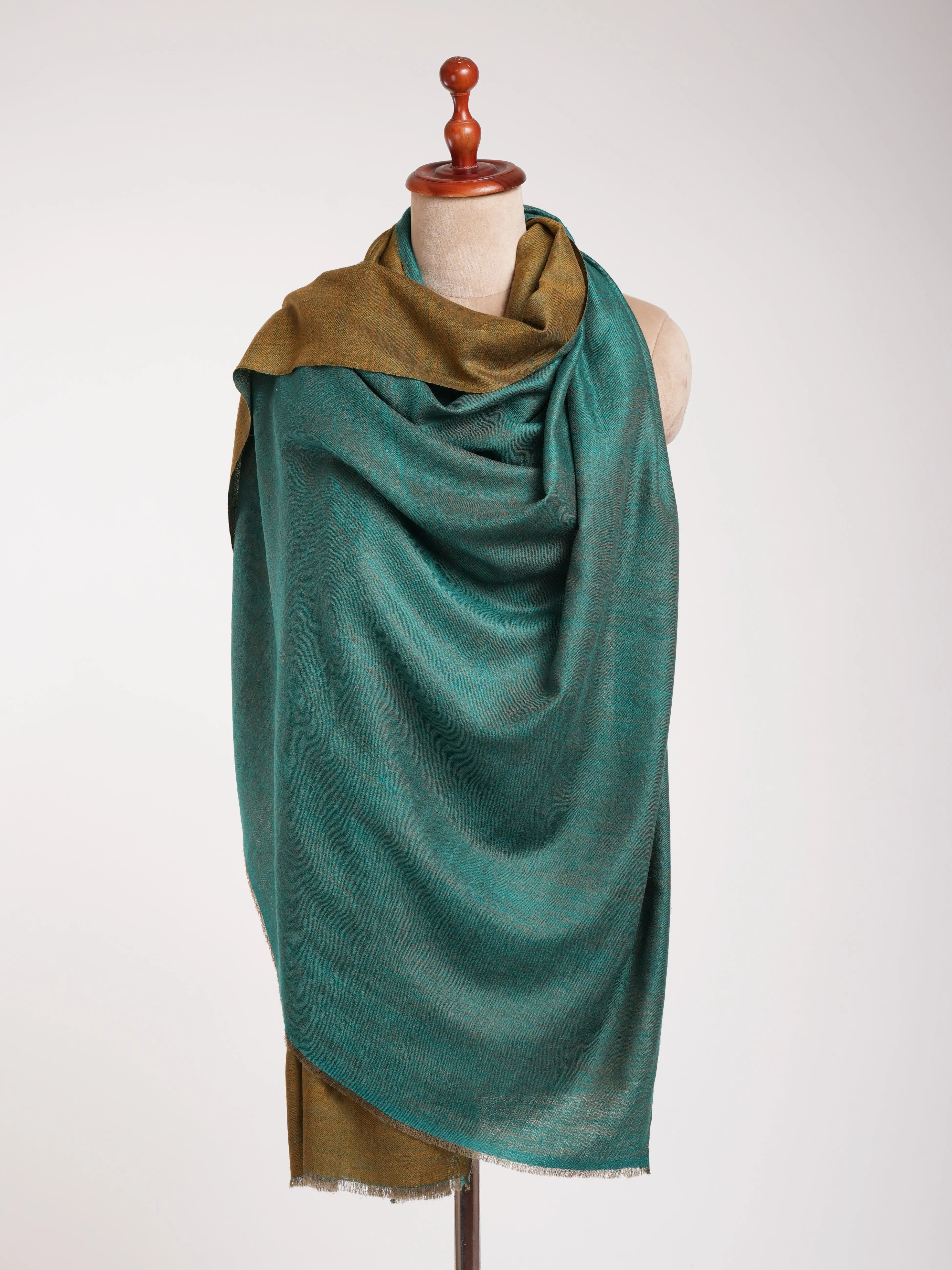 Shaded Spruce and Mustard Dorukha Cashmere Pashmina Shawl