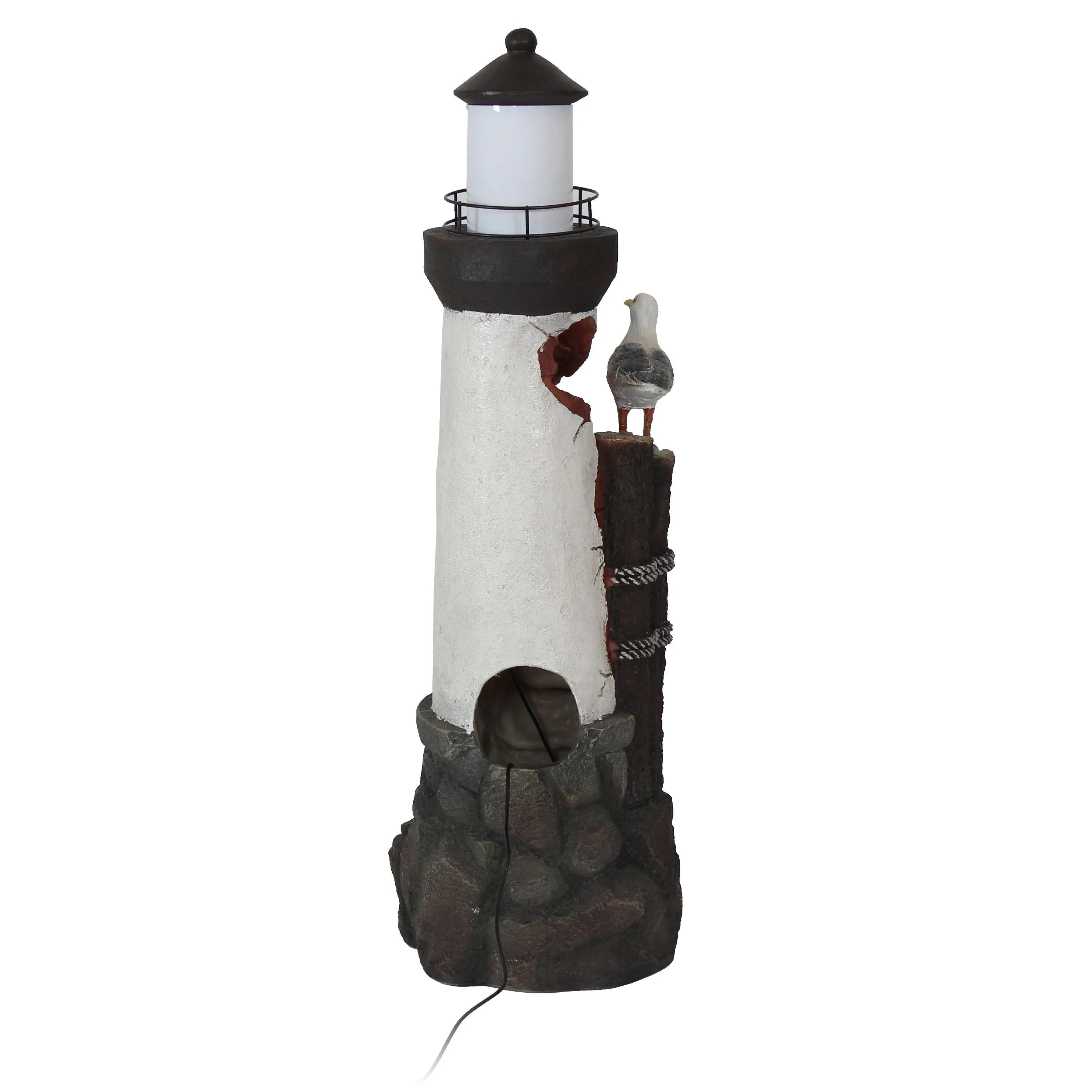 Sunnydaze Gull's Cove Outdoor Lighthouse Fountain with LED Light - 36"