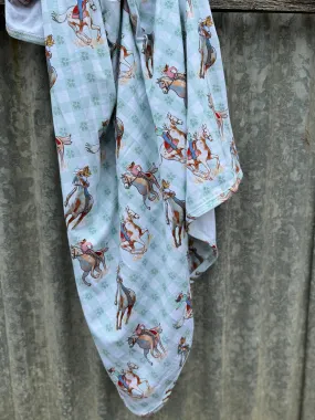 Teal Cowgirl Jersey Organic Cotton Swaddle