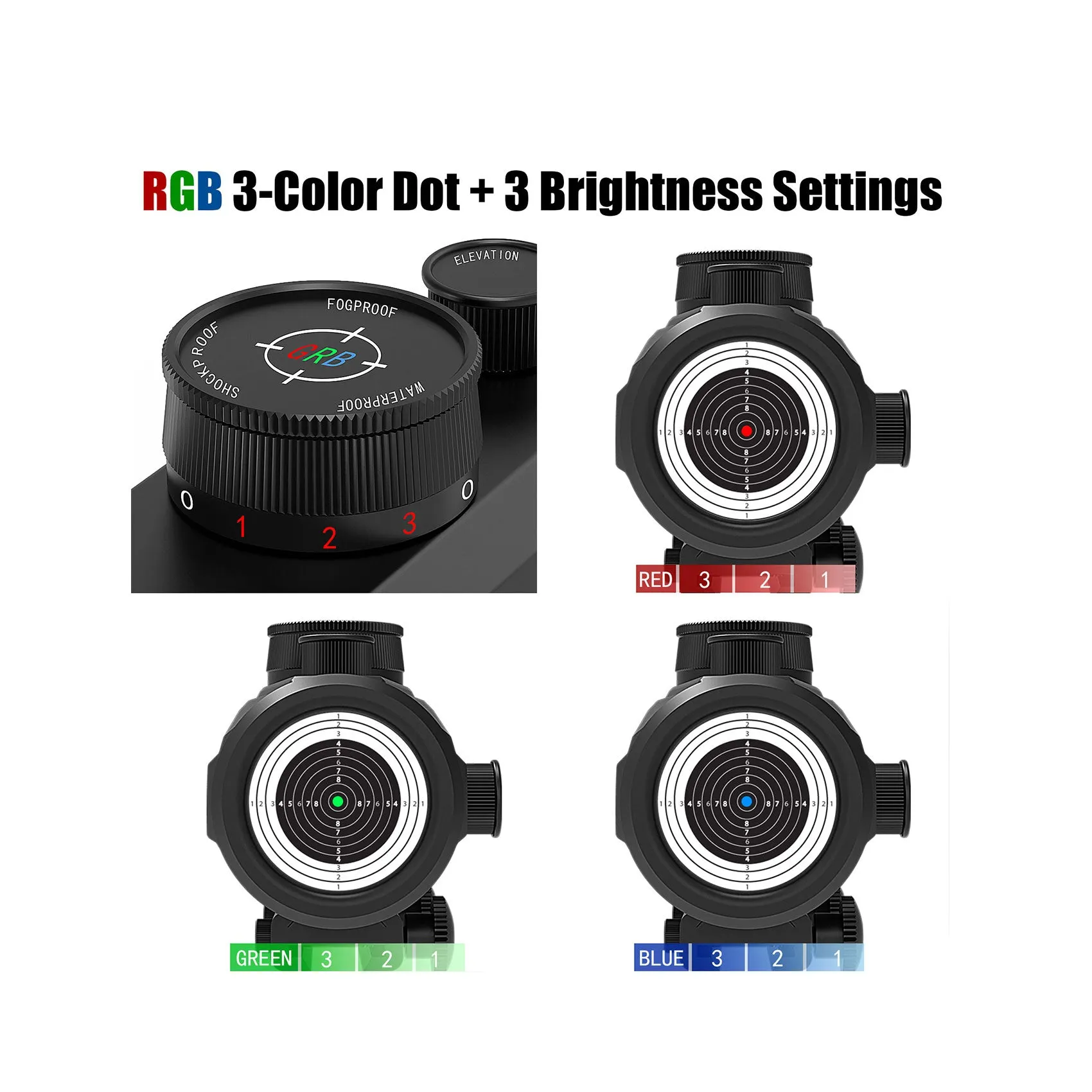 UUQ Tactical 1x30mm Reflex Green/Red/Blue 3 MOA Dot Sight,Fits 11/20mm Base Rifle Scope