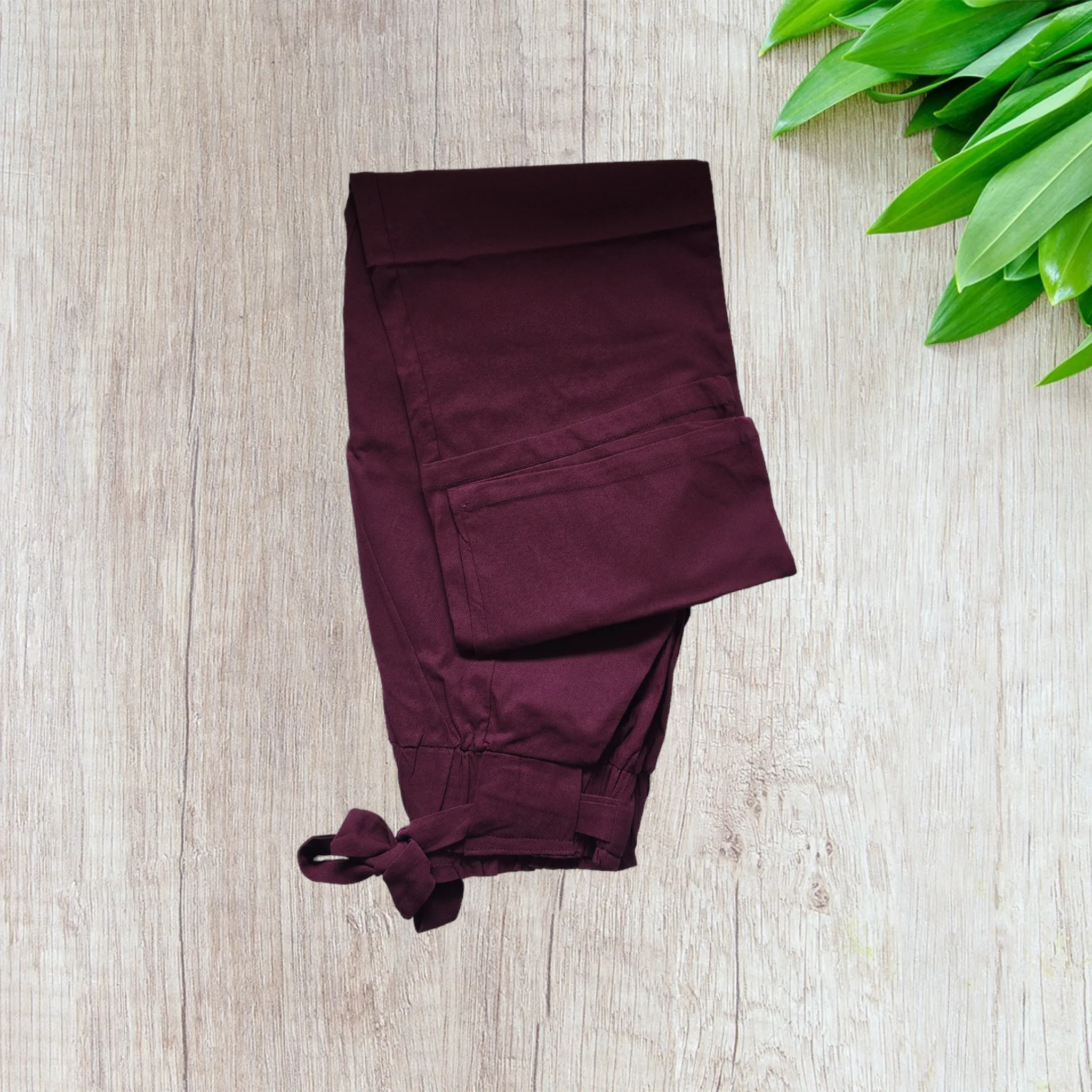 Wine Cotton Lycra Pants