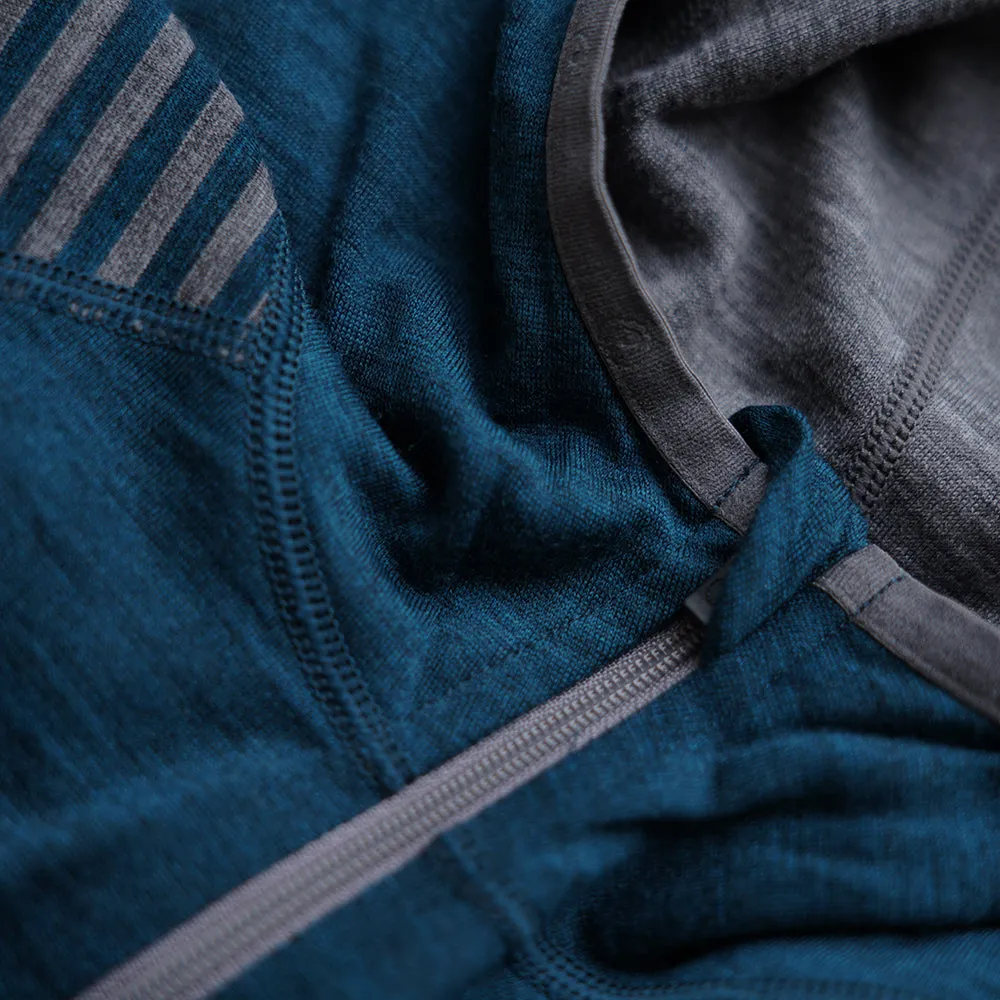 Womens Merino 200 Zip Neck Hoodie (Stripe Petrol/Charcoal)
